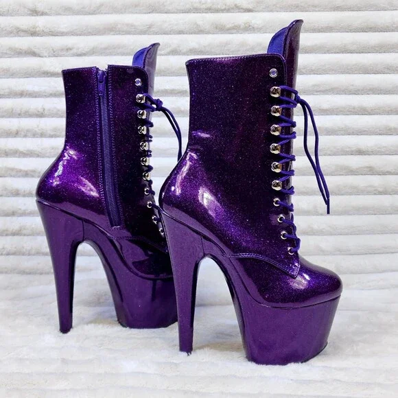 NIB Adore 1020GP Purple Glitter Patent 7" High Heel Platform Ankle Boots - Picture 3 of 12